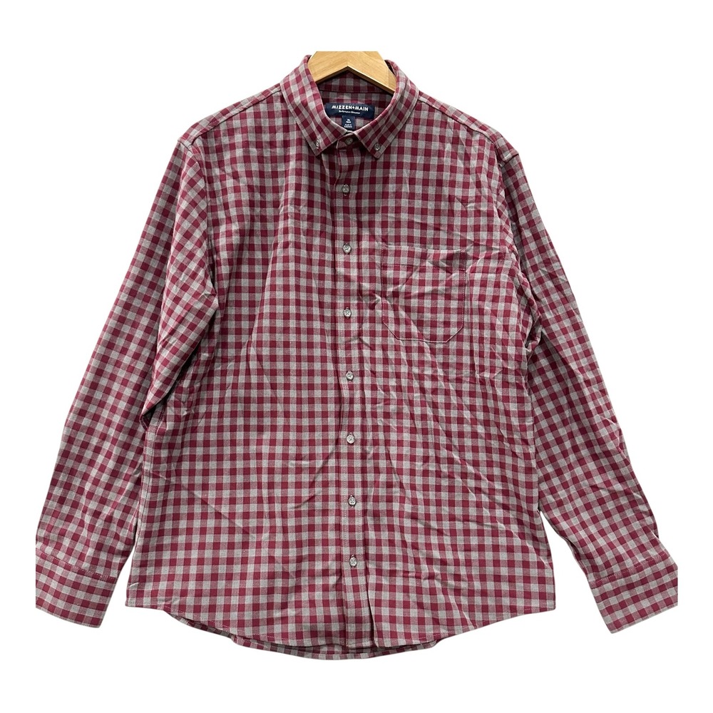 Mizzen + Main Performance Flannel Shirt XL Trim Red Gray Gingham Button Down